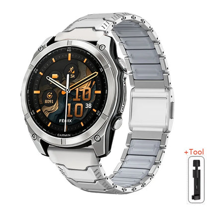 Silver / Gray Garmin QuickFit 22/26mm Two-Tone Metal Link Band with Magnetic Clasp