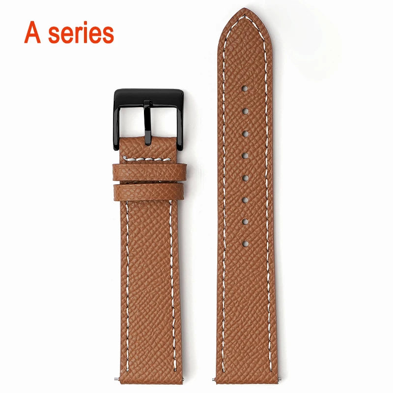 Garmin Epsom Leather Band in Brown, White Stitching with Black Buckle