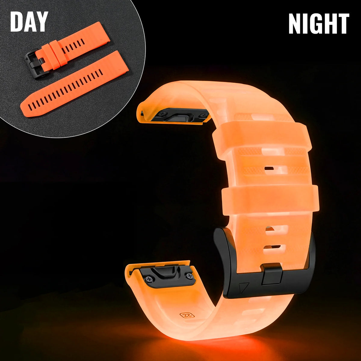 Orange Garmin QuickFit 22/26mm Glow-in-the-Dark Silicone Band