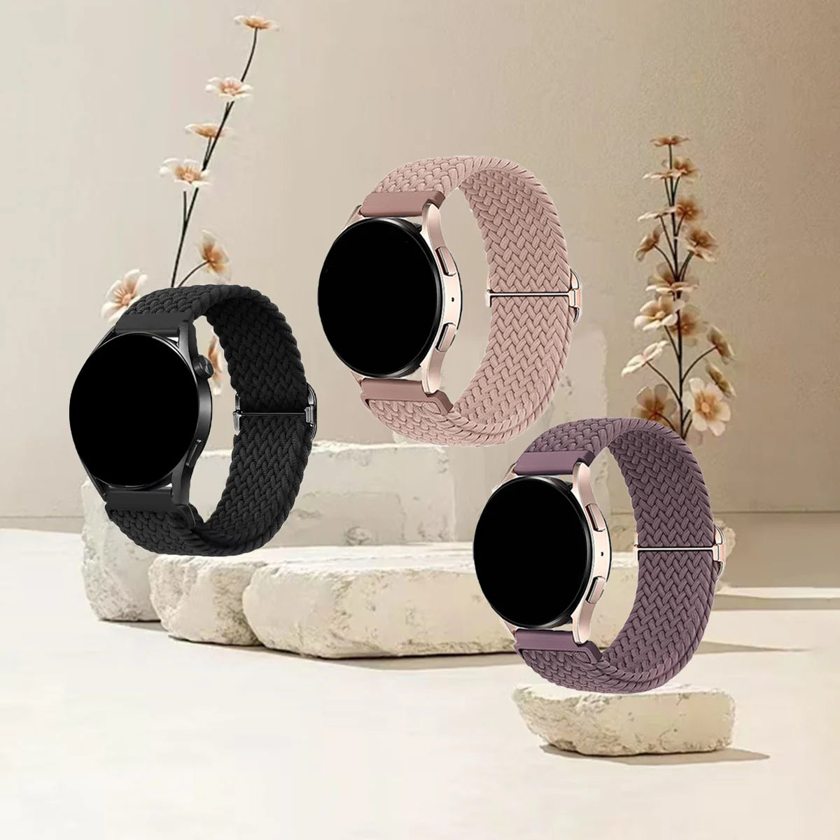 Garmin Braided Stretch Loop Band 3-Pack in Black, Pink & Smoky Purple