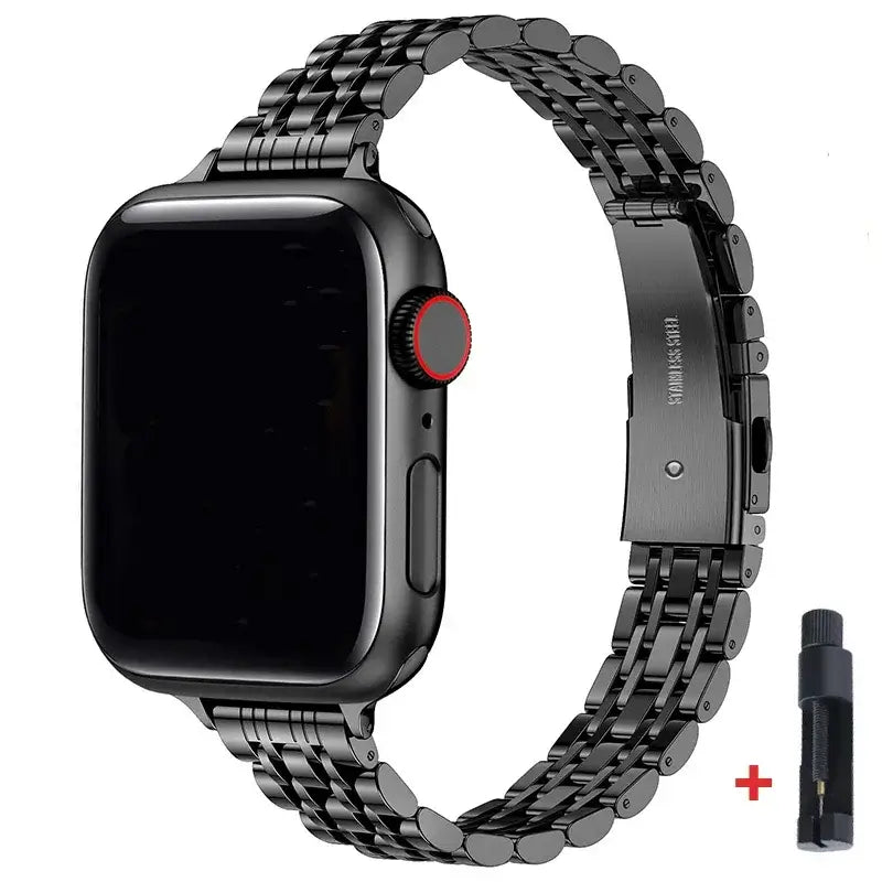 Black slim multi-link stainless steel Apple Watch bracelet