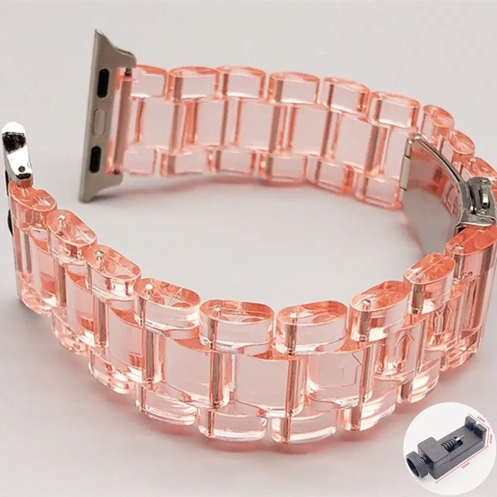 Clear Peach resin Apple Watch link band with adjustment tool