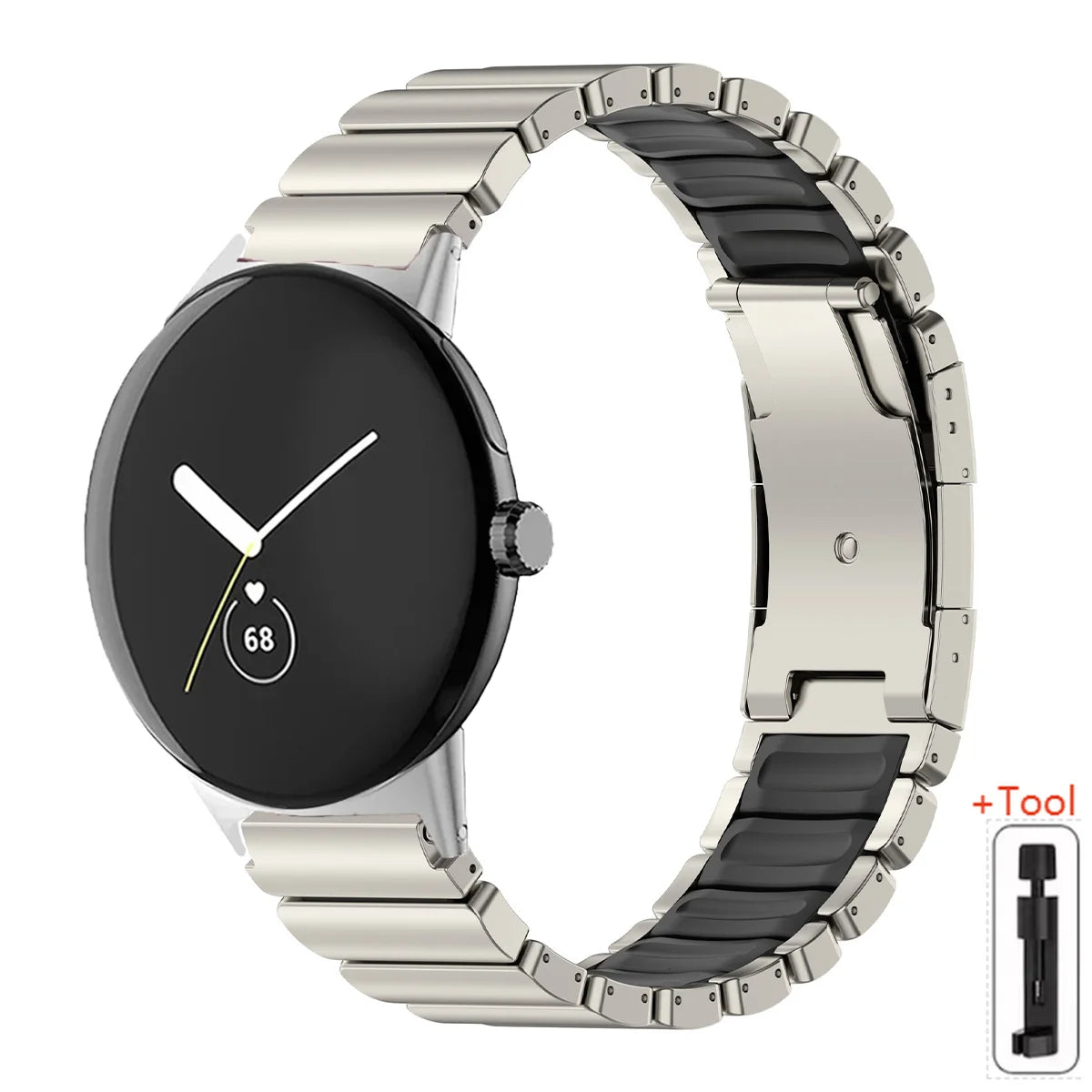 Titanium / Black Google Pixel Watch 5, 4 and 3 45mm Titanium and Silicone Link Band