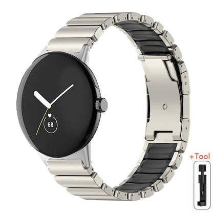 Titanium / Black Google Pixel Watch 5, 4 and 3 45mm Titanium and Silicone Link Band