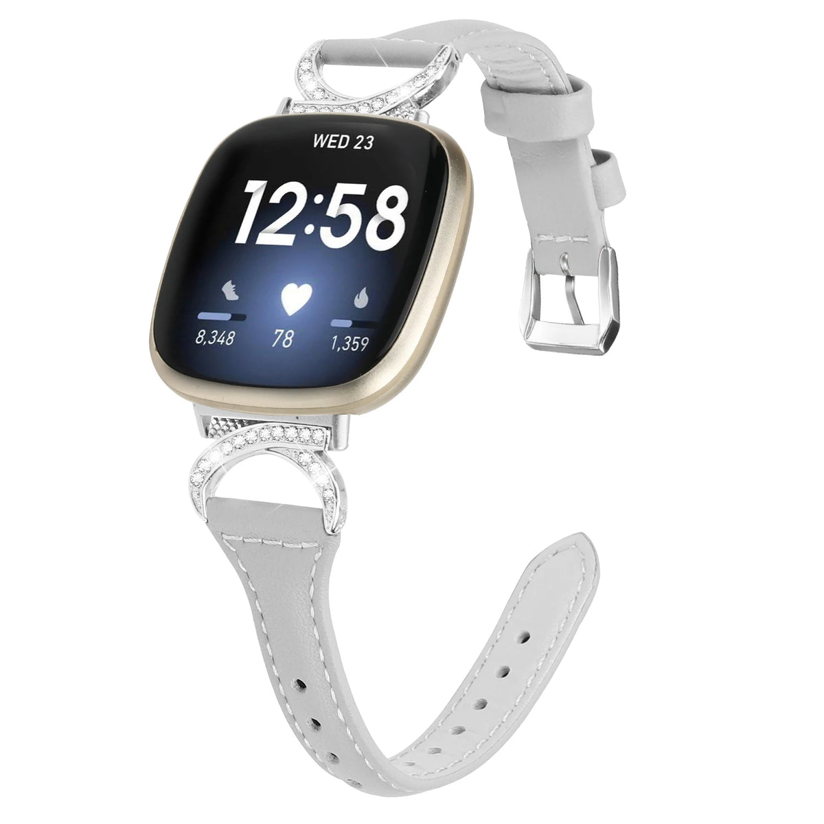 Light Gray Fitbit Versa 4, Versa 3, Sense 2 and Sense Sparkly D-Link Leather Band
