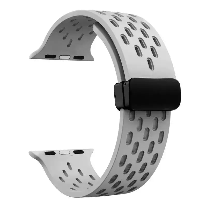 Light Gray perforated silicone Apple Watch band with magnetic clasp