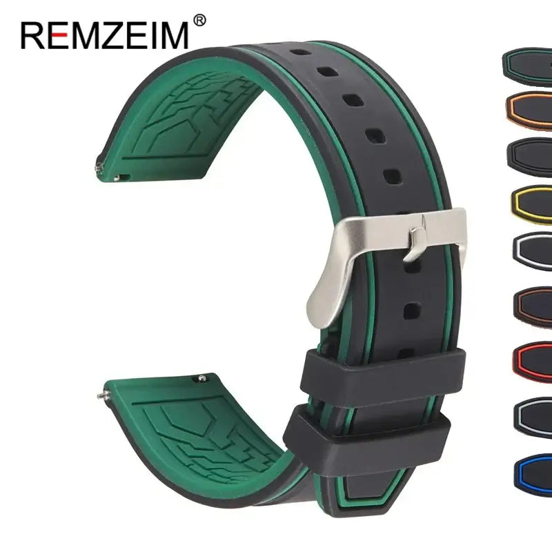 Black and green silicone band with color previews
