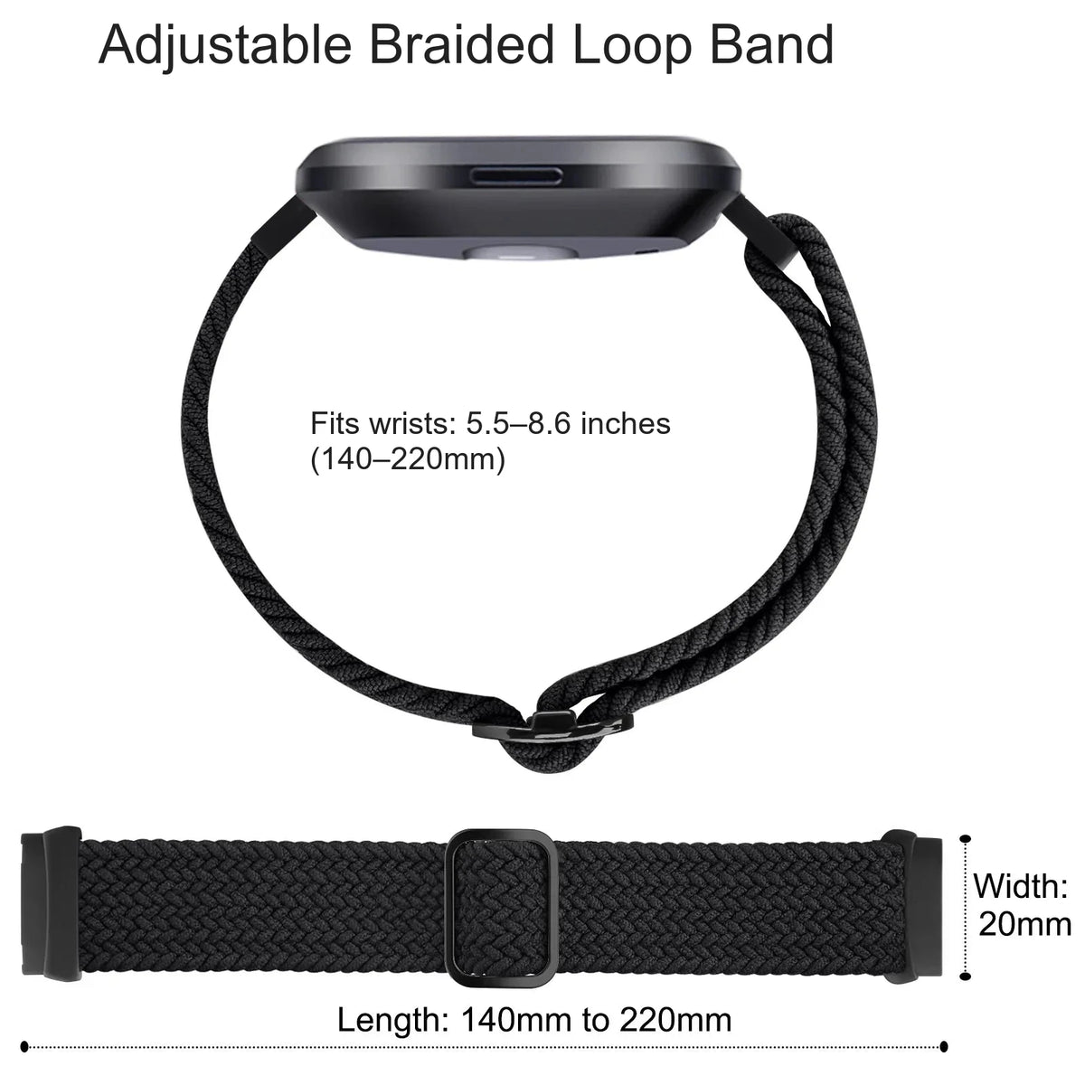 Fitbit Versa 4, Versa 3, Sense 2 and Sense Stretch Braided Loop Band — band detail