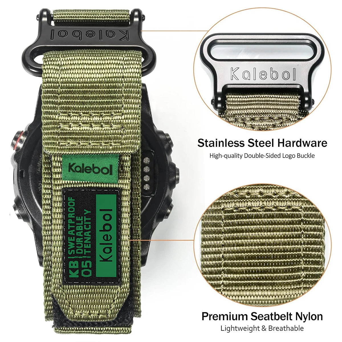 Garmin QuickFit Nylon Loop Band - Solid and Camo metal keeper and woven nylon detail