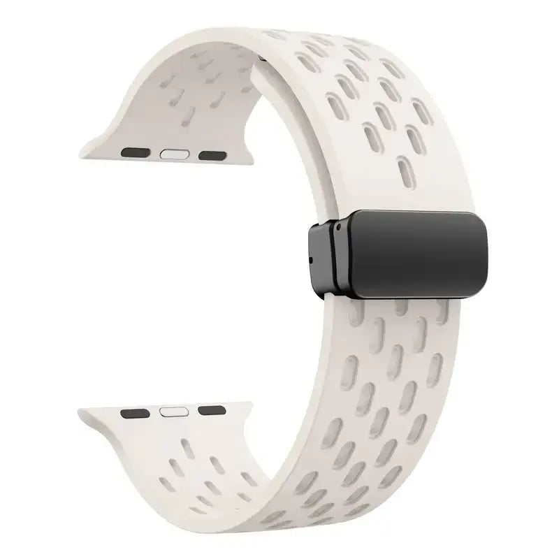 Ivory perforated silicone Apple Watch band with magnetic clasp