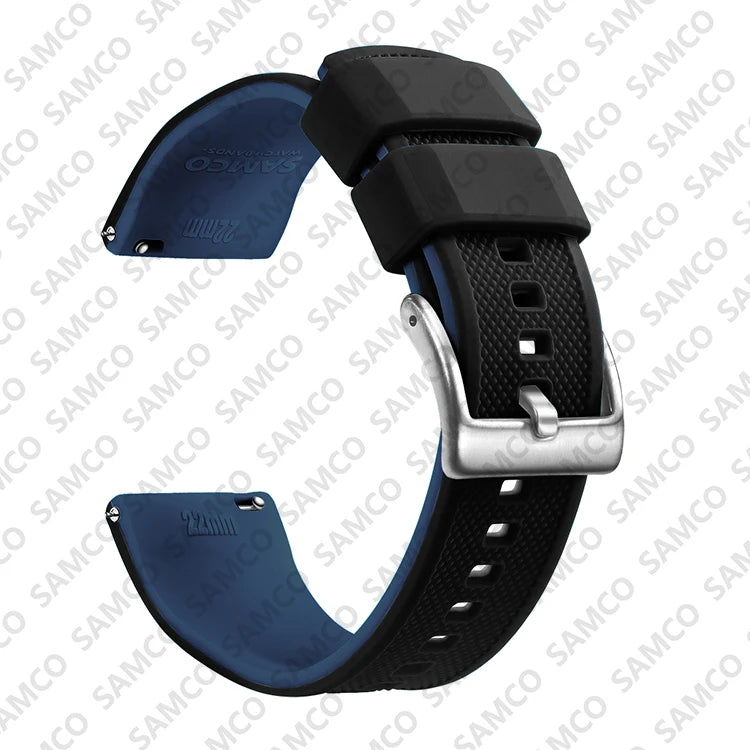 COROS Textured Silicone Watch Band with Buckle Choices - Black / Navy - Silver Buckle