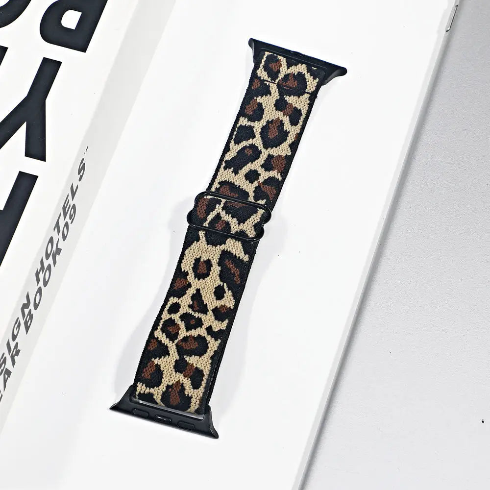 Stretch Nylon Apple Watch Loop - Solid & Patterned in Beige Leopard