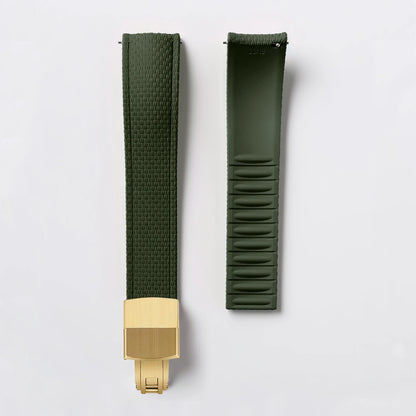 Garmin Curved-End FKM Rubber Band in Army Green with Gold Clasp