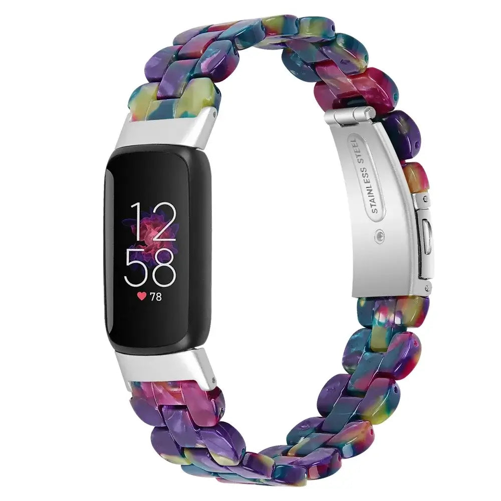 Fitbit Luxe Marbled & Tortoiseshell Resin Band - Dark Multicolor / Silver