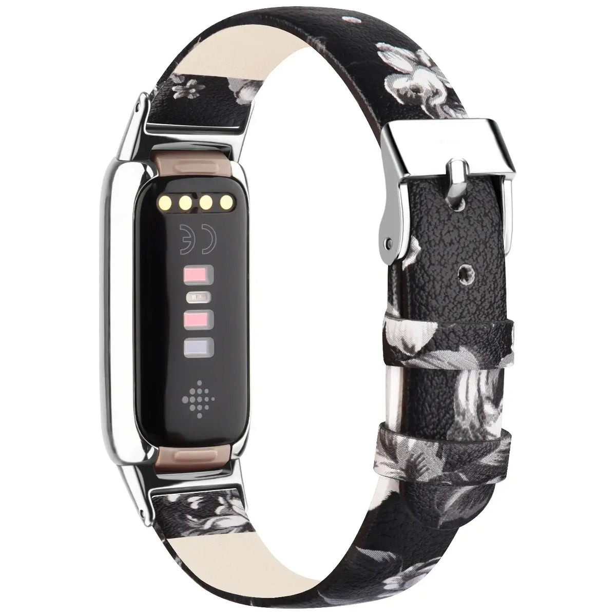 Fitbit Luxe Leather Band with Floral & Glitter Options - Black / Gray Floral
