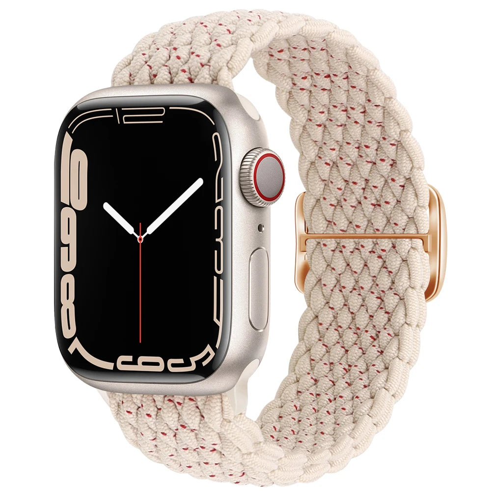 Stretch Braided Nylon Apple Watch Loop with Slider in Ivory / Pink Weave