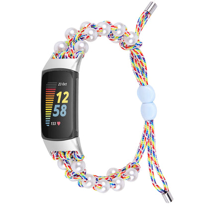 Rainbow Fitbit Charge 6, 5, 4, 3 and 2 Braided Rope Band with Pearl-Style Beads