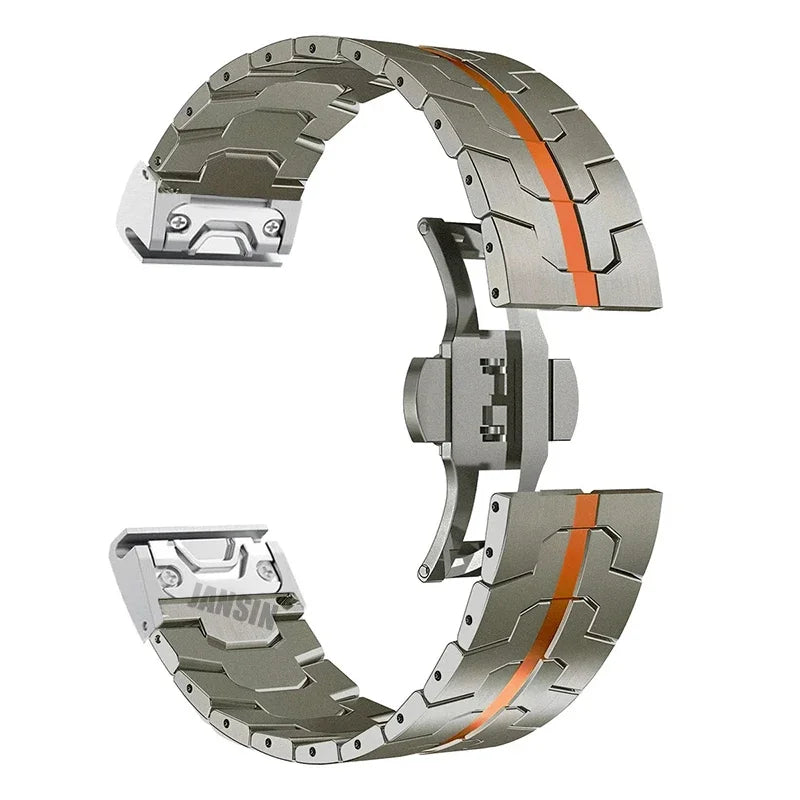 Titanium / Orange Garmin QuickFit 22/26mm Stainless Steel Bracelet with Color Stripe