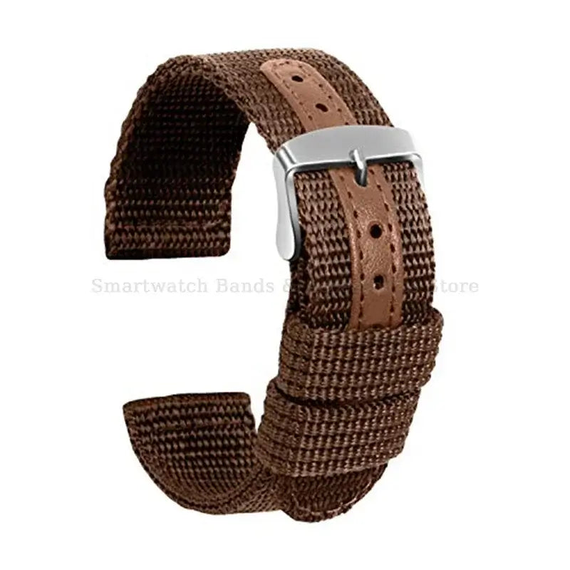 Textured Nylon Band with Center Detail in Brown / Silver Buckle for compatible Huawei watches