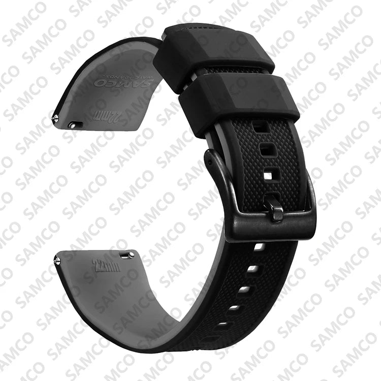 OnePlus Watch Band Quick Release Silicone Strap Sweat Resistant Black on a display, showcasing its sleek design and comfort.
