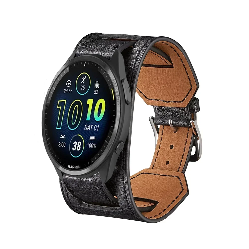 Black Garmin 20/22mm Quick Release Leather Cuff Band