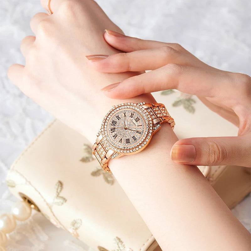 Women's Rose Gold-Tone Crystal Bracelet Watch — Crystal bracelet worn on wrist — BandsCo Straps