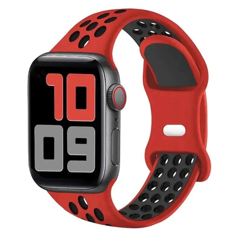 Red / Black perforated silicone Apple Watch sport band