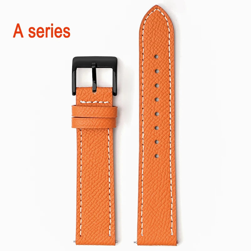 Garmin Epsom Leather Band in Orange, White Stitching with Black Buckle