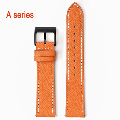 Garmin Epsom Leather Band in Orange, White Stitching with Black Buckle