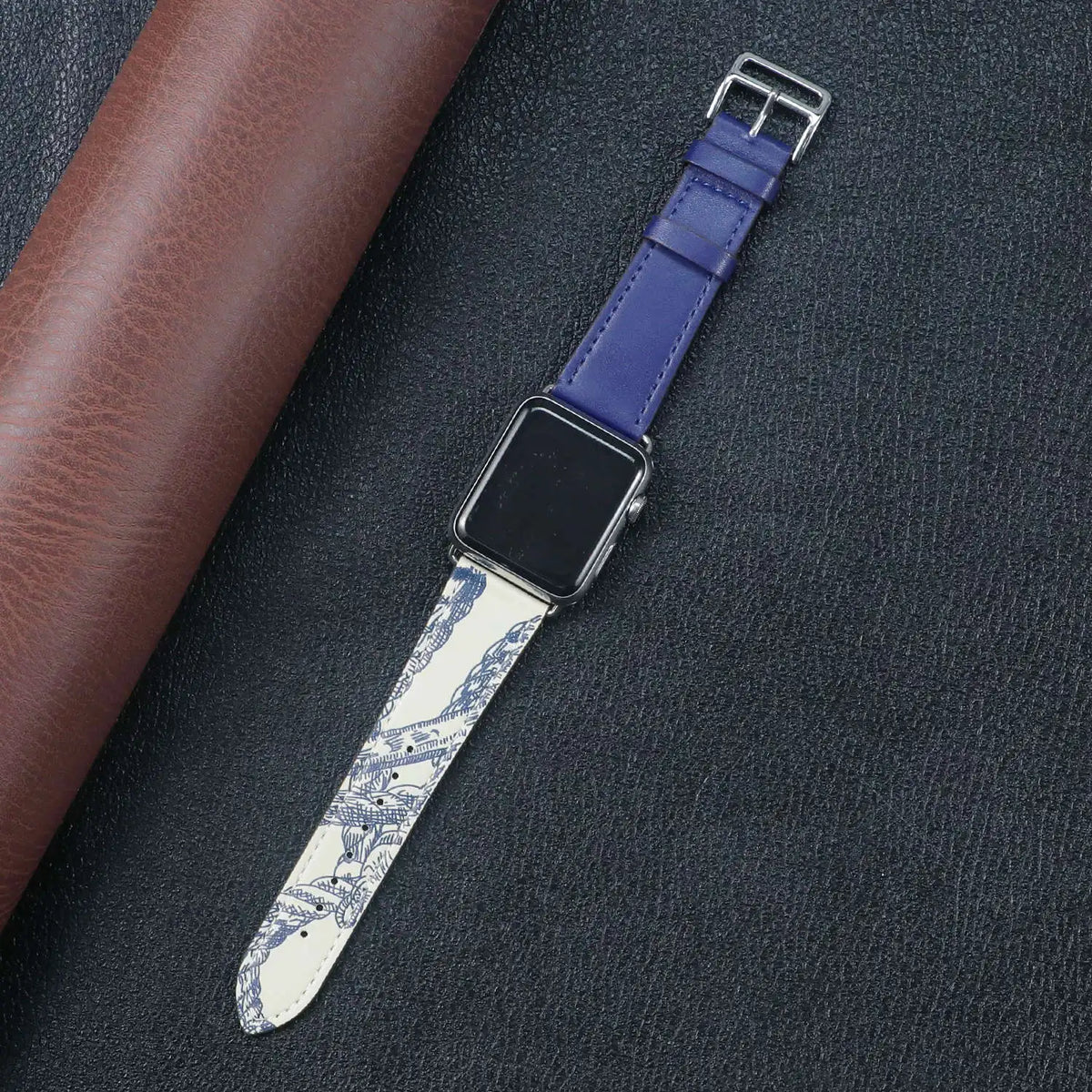 Fabric Apple Watch Strap - Solid, Two-Tone & Printed in Blue / Ivory Print