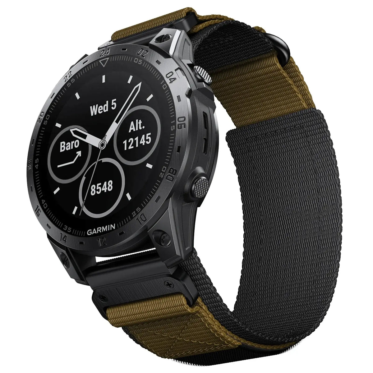 Garmin QuickFit Nylon Loop Band with Orange Tab in Brown Olive / Black