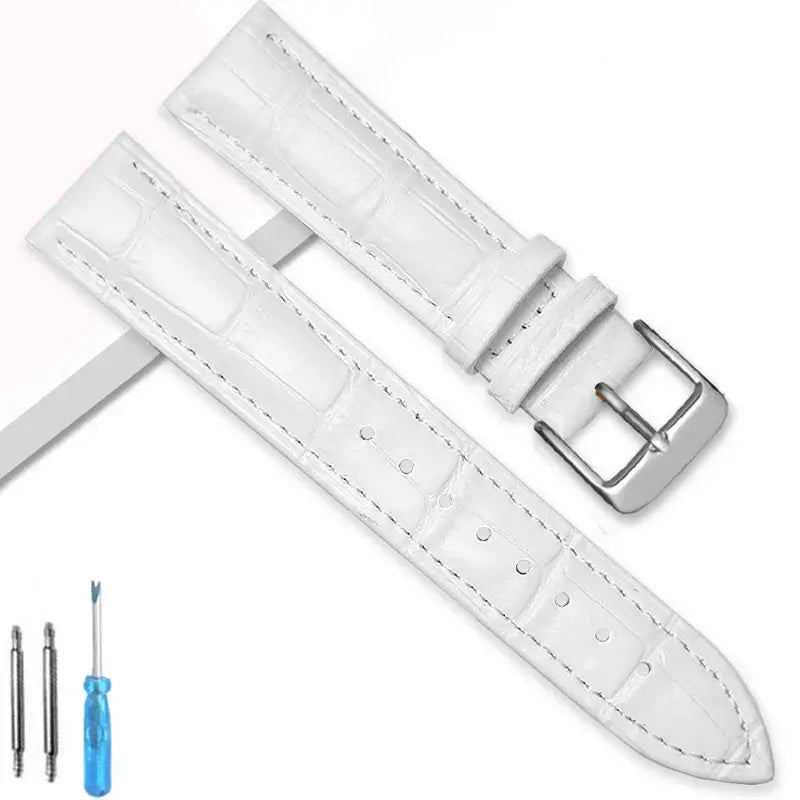 TicWatch Crocodile-Embossed Leather Buckle Band - White / Silver Buckle
