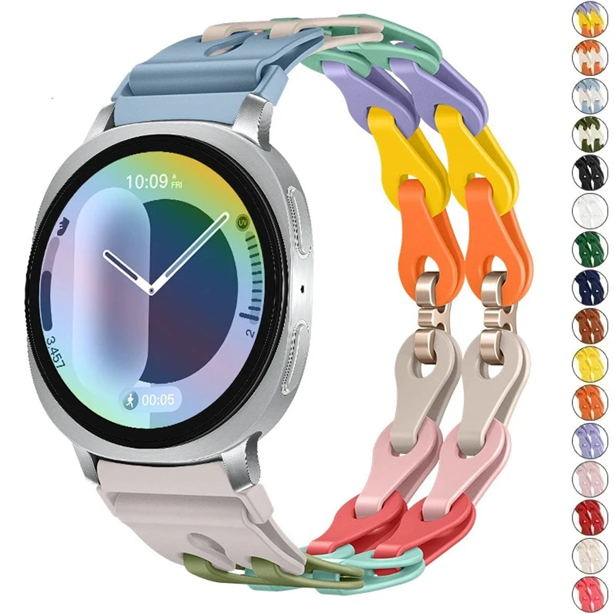 Samsung Galaxy Silicone Chain Watch Band – Watch8/Watch8 Classic/Watch9/Ultra/Ultra2 Multi in colorful chain design.