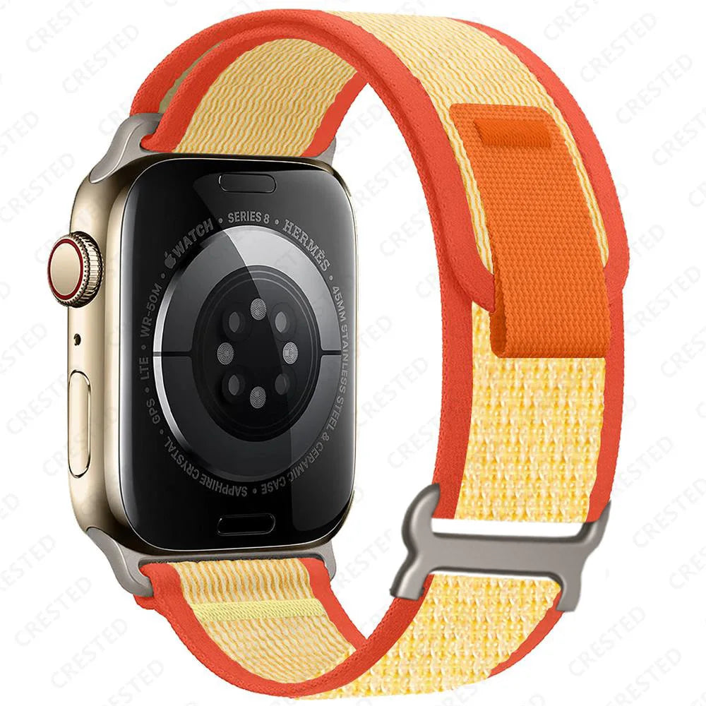 Two-Tone Nylon Apple Watch Trail Loop with Pull Tab in Yellow / Orange