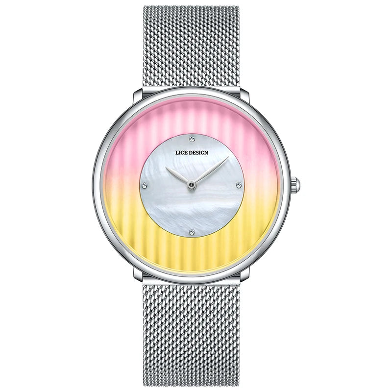 Women's Gradient Dial Mesh Quartz Watch — Pink / Yellow — BandsCo Straps