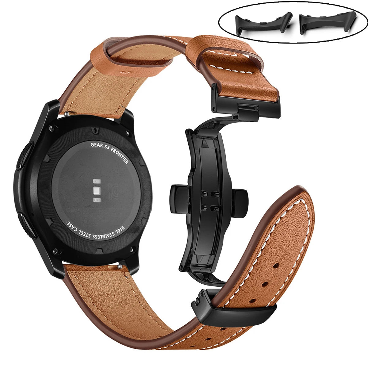 Brown - Black Clasp Google Pixel Watch 5, 4 and 3 45mm Leather Band, Butterfly Clasp