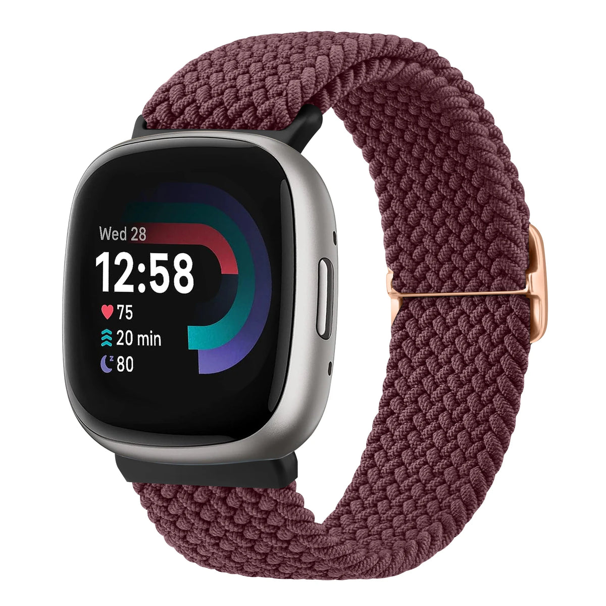 Burgundy Fitbit Versa 4, Versa 3, Sense 2 and Sense Stretch Braided Loop Band