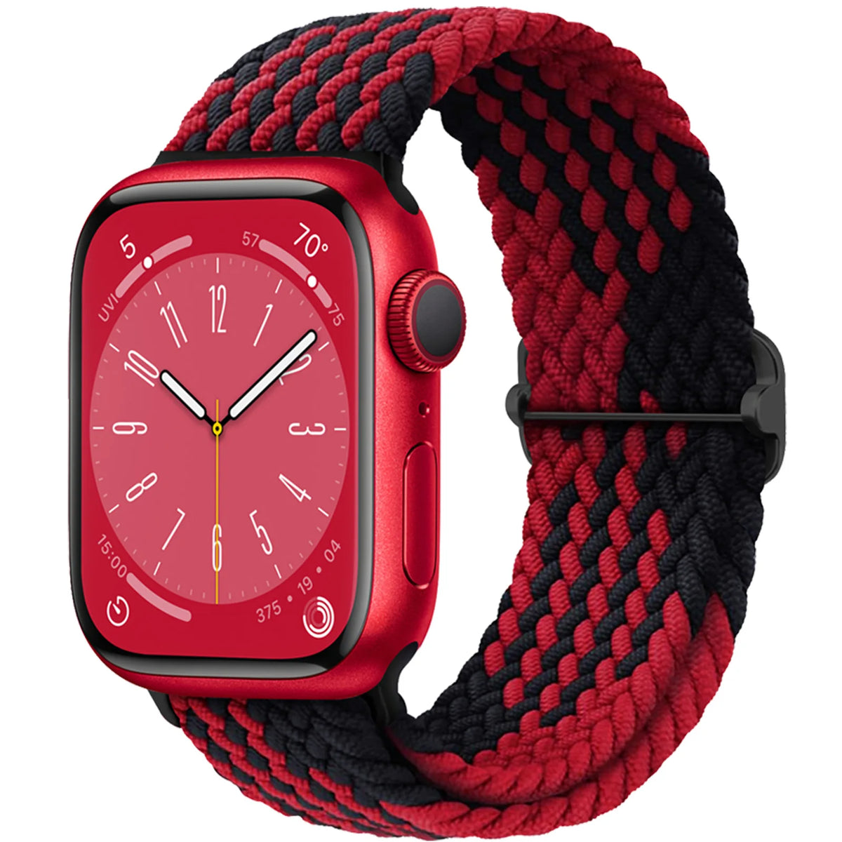 Stretch Braided Nylon Apple Watch Loop with Slider in Black / Red Stripe