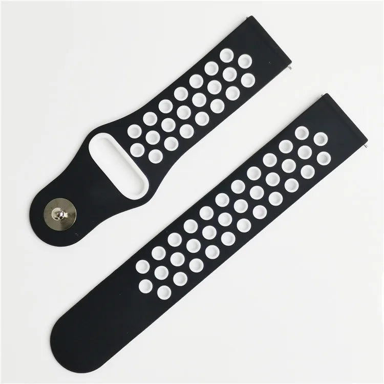 Polar Perforated Silicone Pin-and-Tuck Band — Black and white strap with pin-and-tuck fastening
