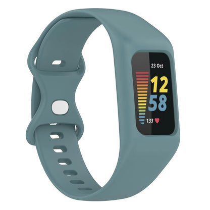 Blue Gray Fitbit Charge 5 and 6 Silicone Sport Band with Built-In Case