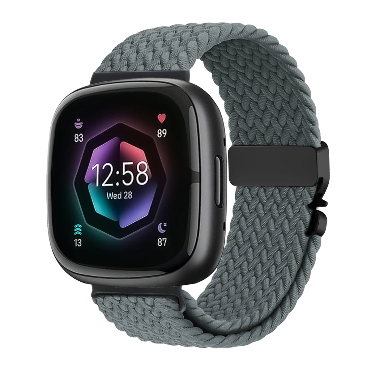 Blue Gray Fitbit Versa 4, Versa 3, Sense 2 and Sense Braided Band, Parachute Clip
