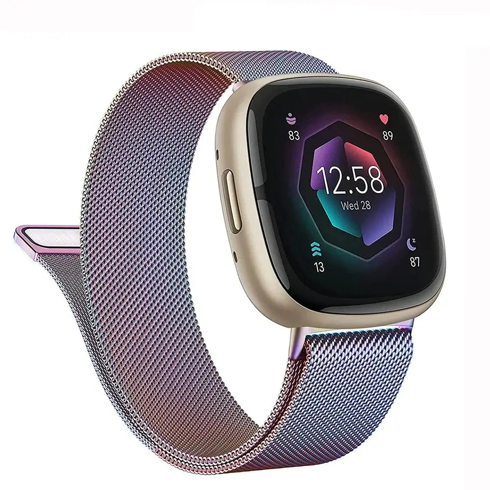 Fitbit Versa 3/4 & Sense 1/2 Magnetic Mesh Band - Iridescent rainbow mesh band
