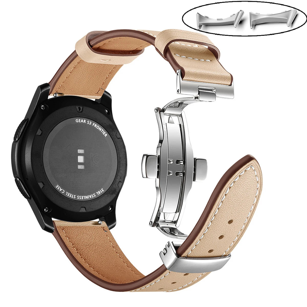 Black - Silver Clasp Google Pixel Watch 5, 4 and 3 45mm Leather Band, Butterfly Clasp