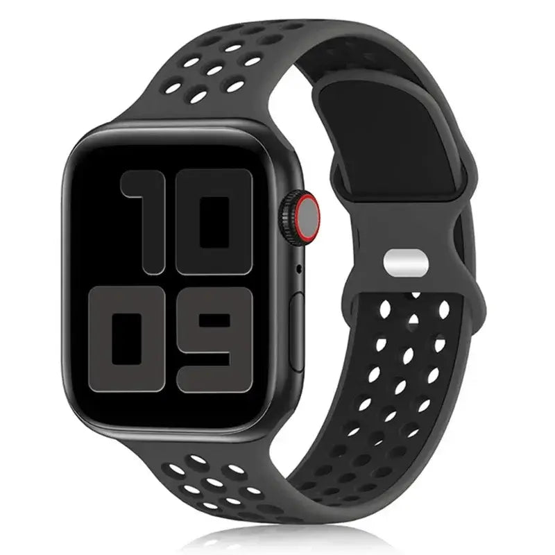 Charcoal / Black perforated silicone Apple Watch sport band