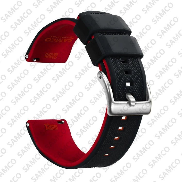 COROS Textured Silicone Watch Band with Buckle Choices - Black / Red - Silver Buckle