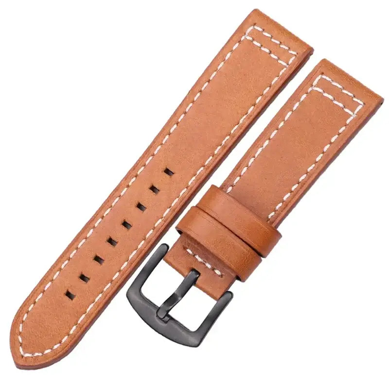 Leather Band with Square Adjustment Holes in Tan Brown / Black Buckle for compatible Huawei watches