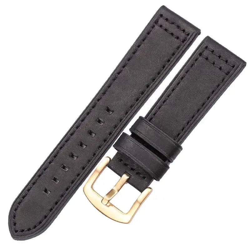 Samsung Galaxy Watch Box-Stitch Leather Band in Black / Gold Buckle
