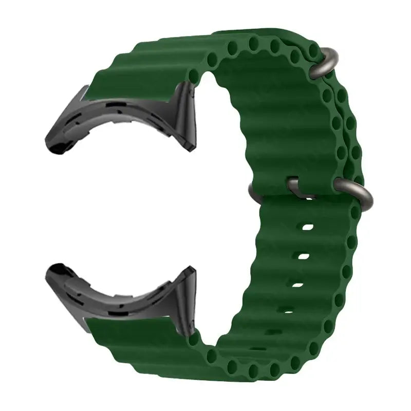 Ribbed Silicone Google Pixel Watch Band with Buckle in Forest Green