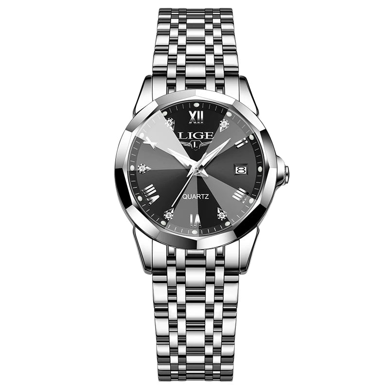 Women's 25mm Sunburst Dial Quartz Bracelet Watch — Silver Tone / Black Dial