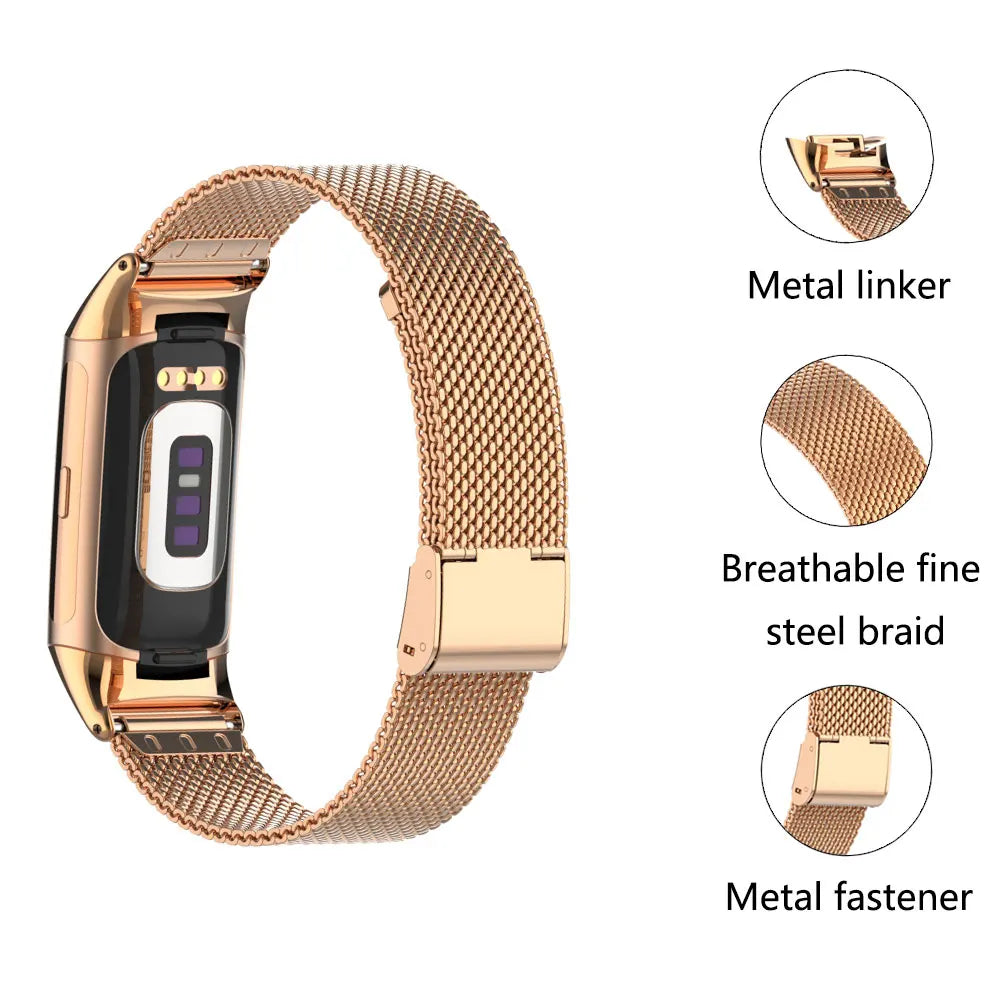 Fitbit Charge 5 and 6 Stainless Steel Mesh Band with Clasp — band detail